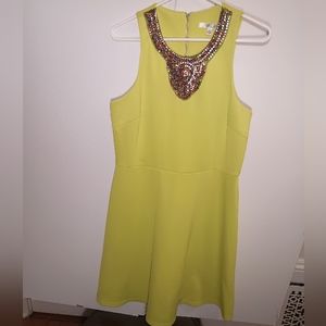 Spense Women Sz 14 Citron Lime Beaded Neck Dress Midi Sleeveless Cruise Vacation